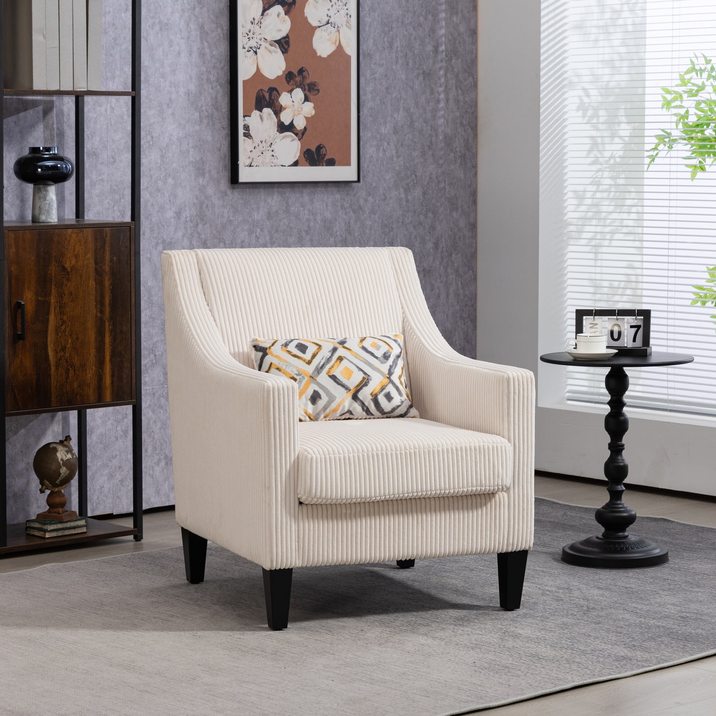 Modern Accent Chair,Upholstered Armchair with Scooped Arms for Bedroom,Apartment,Studio,Office,Waiting Room(Beige Corduroy)