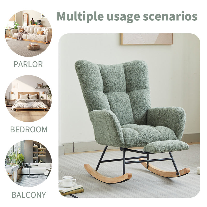 Modern Nursery Rocking Chair, Upholstered Glider Chair with High Backrest, Rocker Accent Armchair with Solid Wood Legs for Nursery Bedroom Living Room GREEN