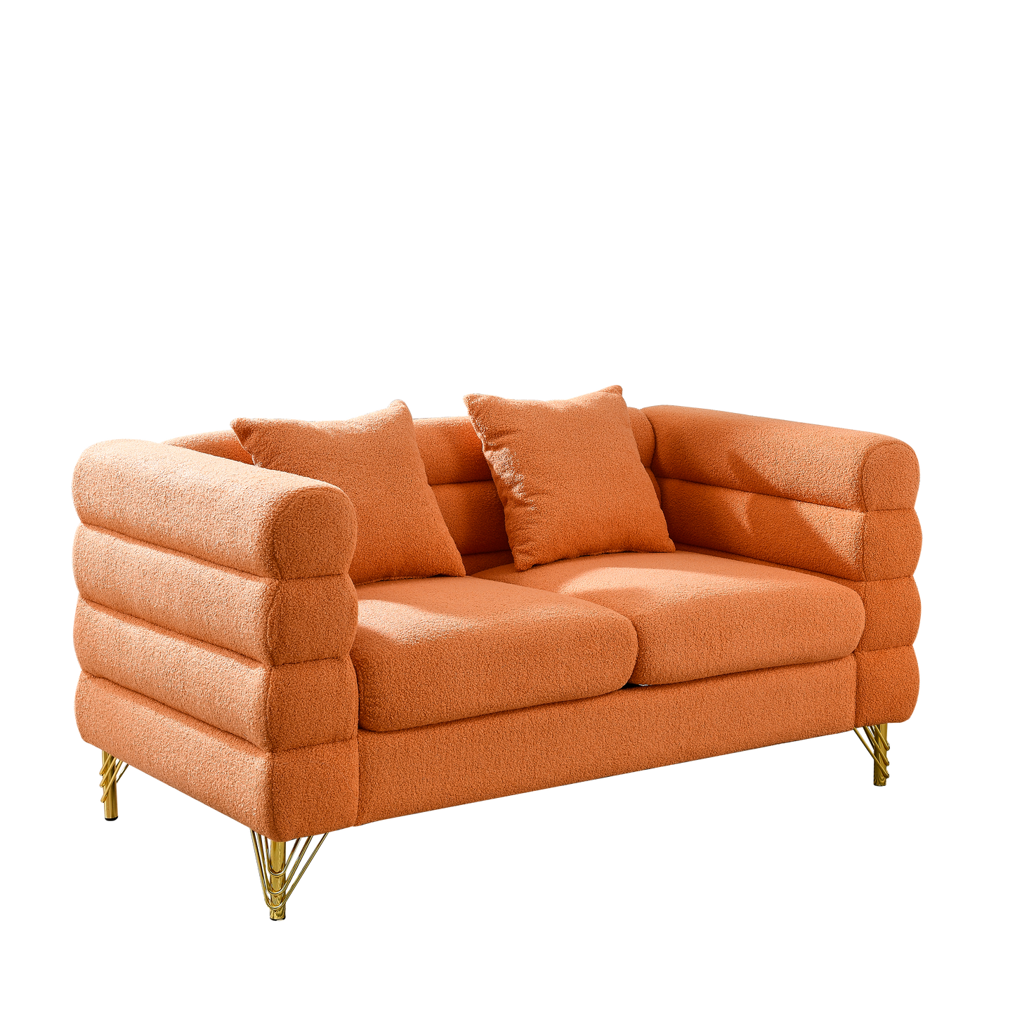 60Inch Oversized 2 Seater Sectional Sofa, Living Room Comfort Fabric Sectional Sofa-Deep Seating Sectional Sofa, Soft Sitting with 2 Pillows for Living Room,Bedroom,Office,Orange teddy