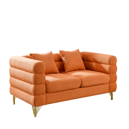 60Inch Oversized 2 Seater Sectional Sofa, Living Room Comfort Fabric Sectional Sofa-Deep Seating Sectional Sofa, Soft Sitting with 2 Pillows for Living Room,Bedroom,Office,Orange teddy