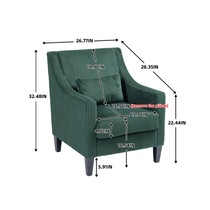 Modern Accent Chair,Upholstered Armchair with Scooped Arms for Bedroom,Apartment,Studio,Office,Waiting Room(Emerald Corduroy)