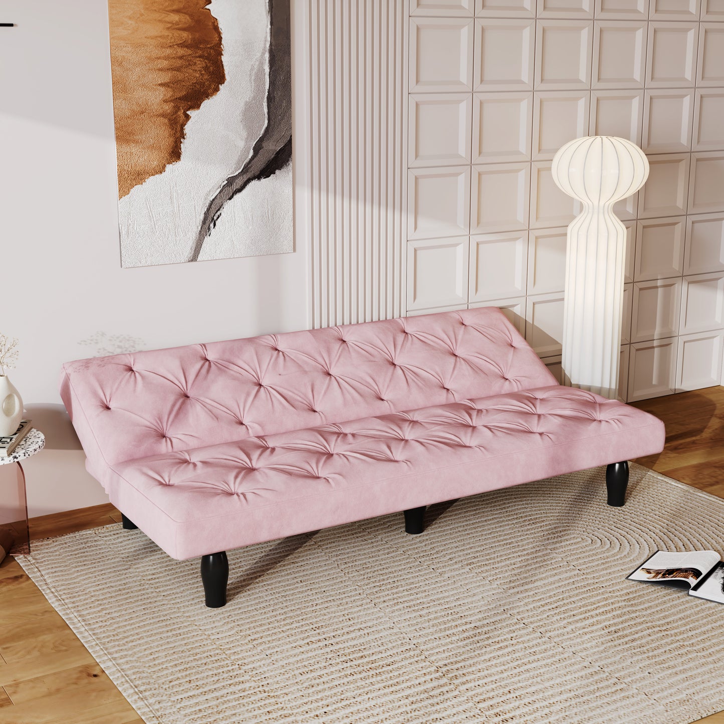 2534B Sofa converts into sofa bed 66" pink velvet sofa bed suitable for family living room, apartment, bedroom