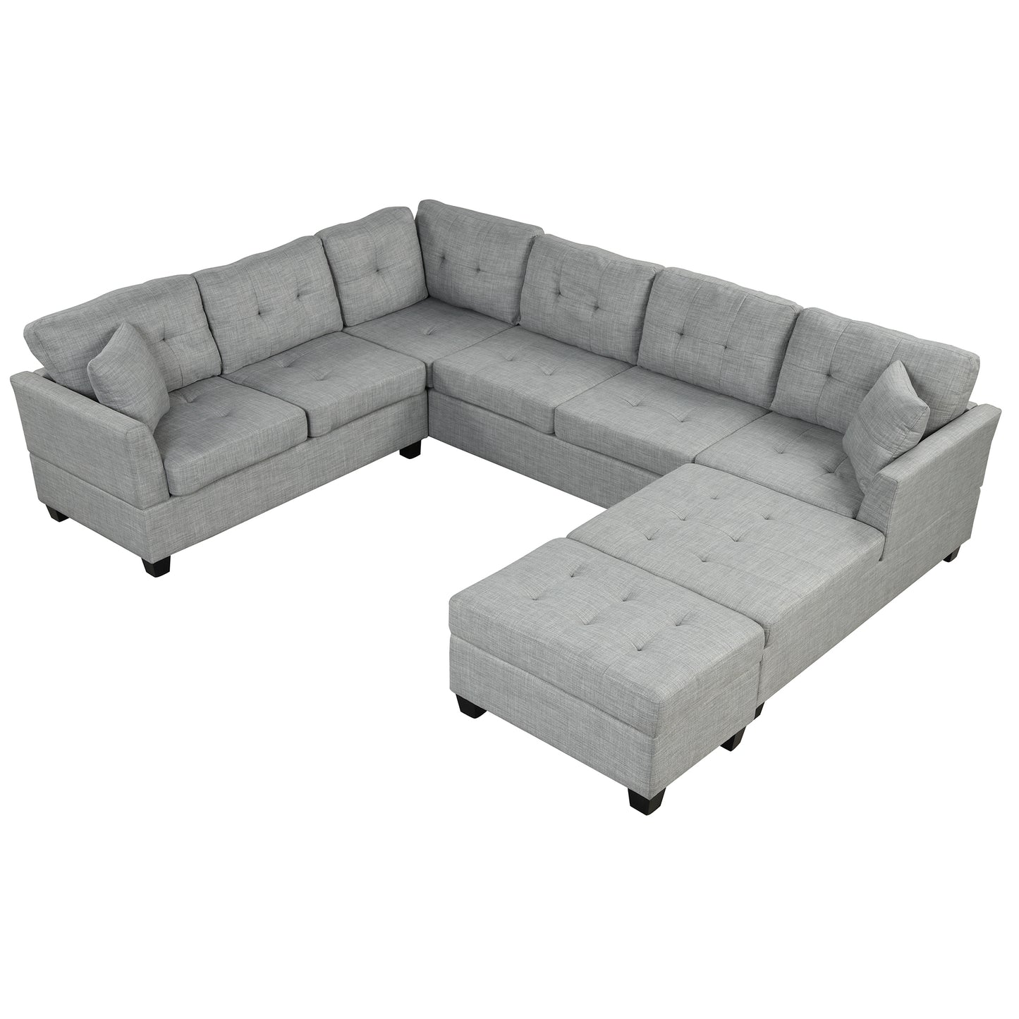 121.3" Oversized Sectional Sofa with Storage Ottoman, U Shaped Sectional Couch with 2 Throw Pillows for Large Space Dorm Apartment