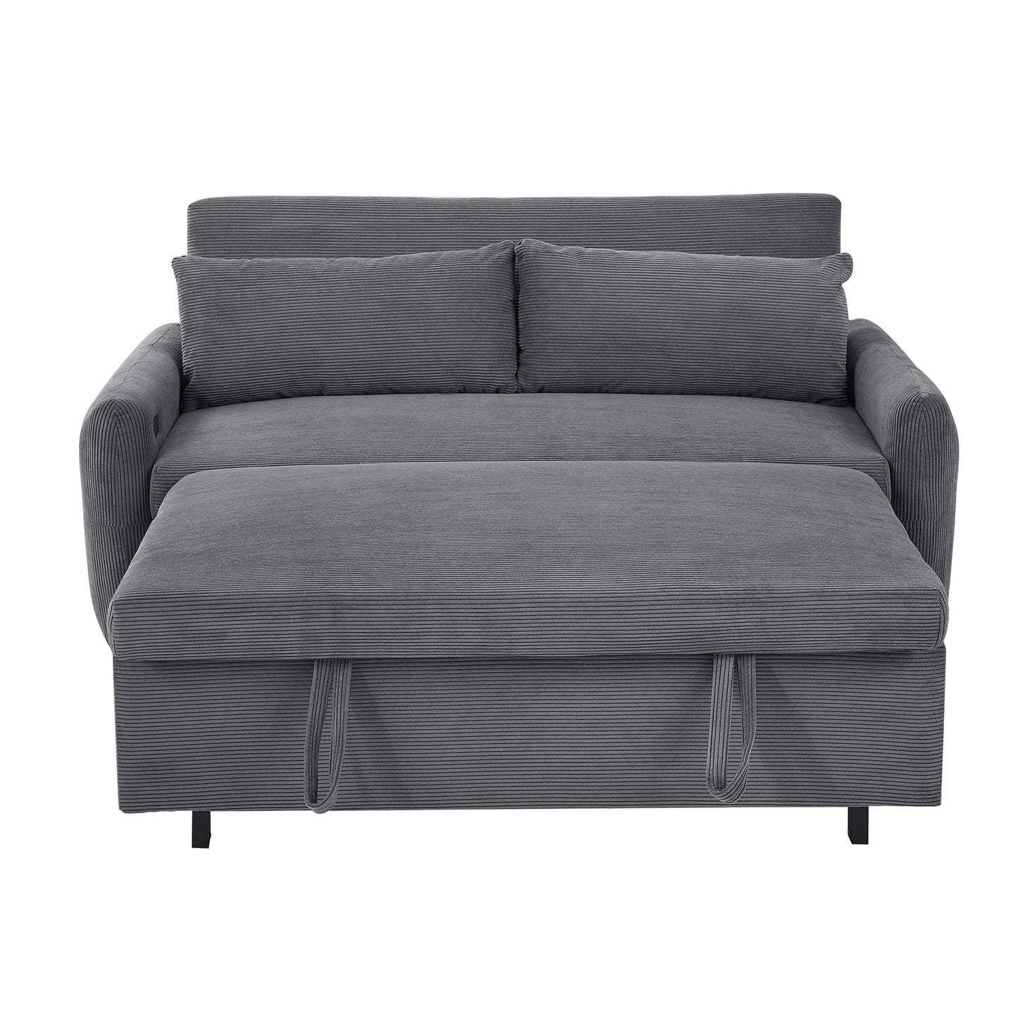 57.48" Pull-out Sofa Bed Convertible Couch 2 Seat Loveseat Sofa Modern Sleeper Sofa with Two Throw Pillows and USB Ports for Living Room, Dark Grey