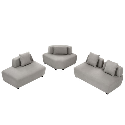 Contemporary 3-piece Sectional Sofa Free Convertible sofa with Four Removable Pillows for Living Room, Grey