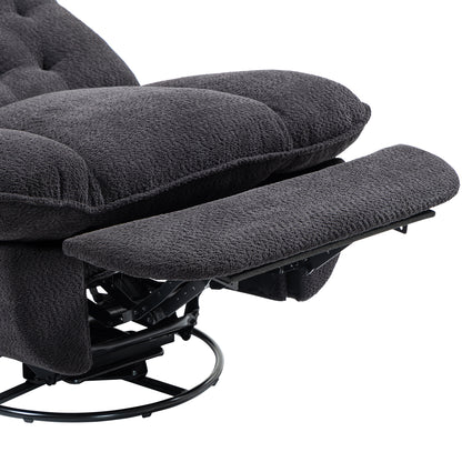 360° Swivel Recliner Adjustable Chair Chenille Glider Swivel Reclining Sofa Chair with Black Metal Round Base - Black