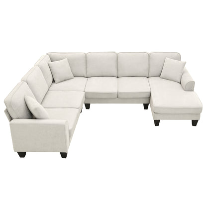 108*85.5" Modern U Shape Sectional Sofa, 7 Seat Fabric Sectional Sofa Set with 3 Pillows Included for Living Room, Apartment, Office,3 Colors