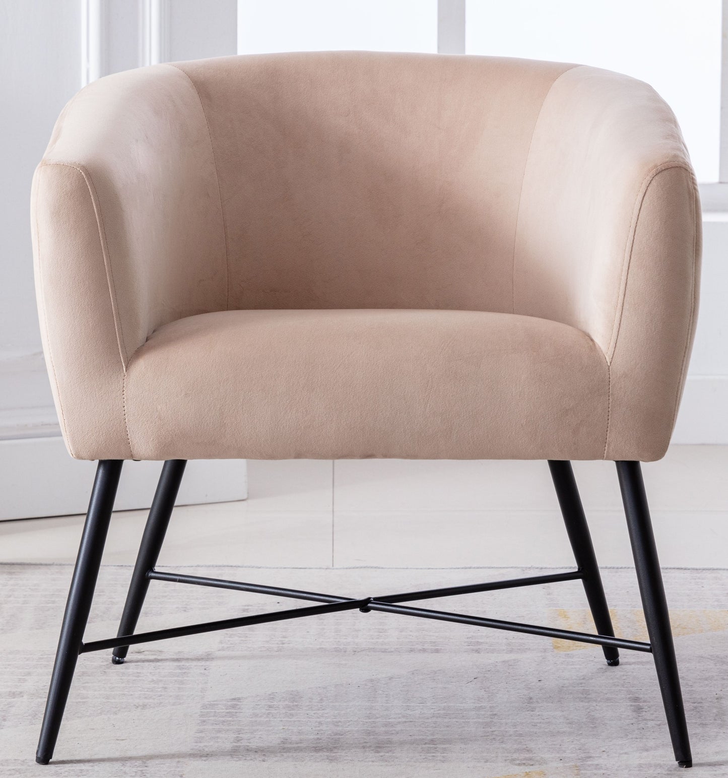 Luxurious Design 1pc Accent Chair Beige Velvet Clean Line Design Fabric Upholstered Metal Legs Stylish Living Room Furniture