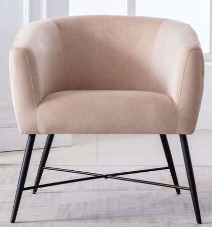 Luxurious Design 1pc Accent Chair Beige Velvet Clean Line Design Fabric Upholstered Metal Legs Stylish Living Room Furniture