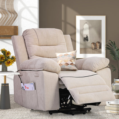 Massage Recliner,Power Lift Chair for Elderly with Adjustable Massage and Heating Function,Recliner Chair with Infinite Position and Side Pocket for Living Room,Beige