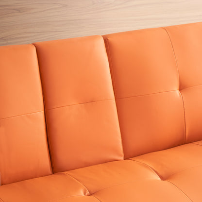 67" Orange Leather Multifunctional Double Folding Sofa Bed for Office with Coffee Table