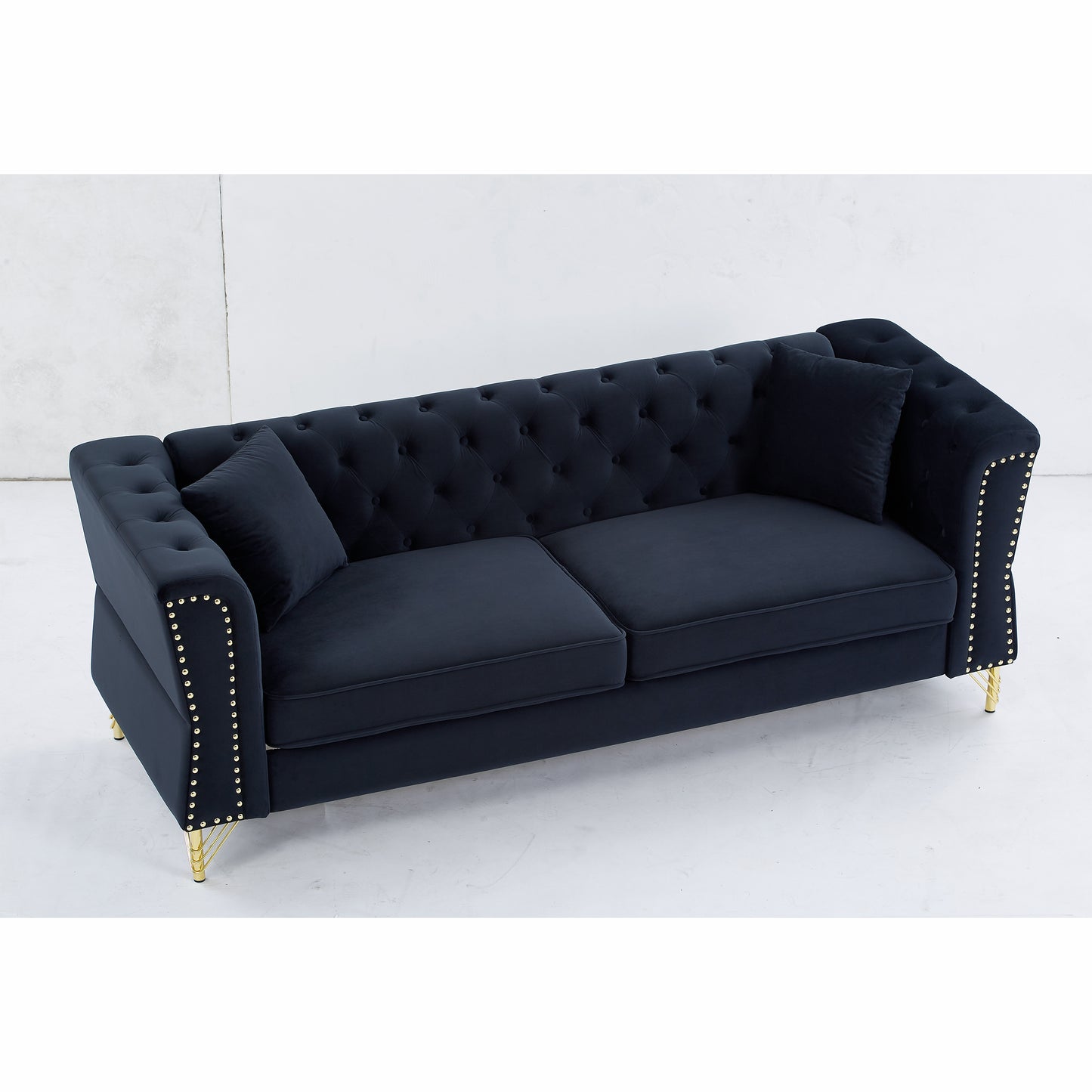 3-seater + 2-seater Combination Sofa Tufted Couch with Rolled Arms and Nailhead for Living Room, Bedroom, Office, Apartment, four pillows