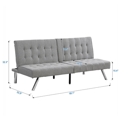 WOOD FRAME, STAINLESS LEG, FUTON, SOFA BED GREY