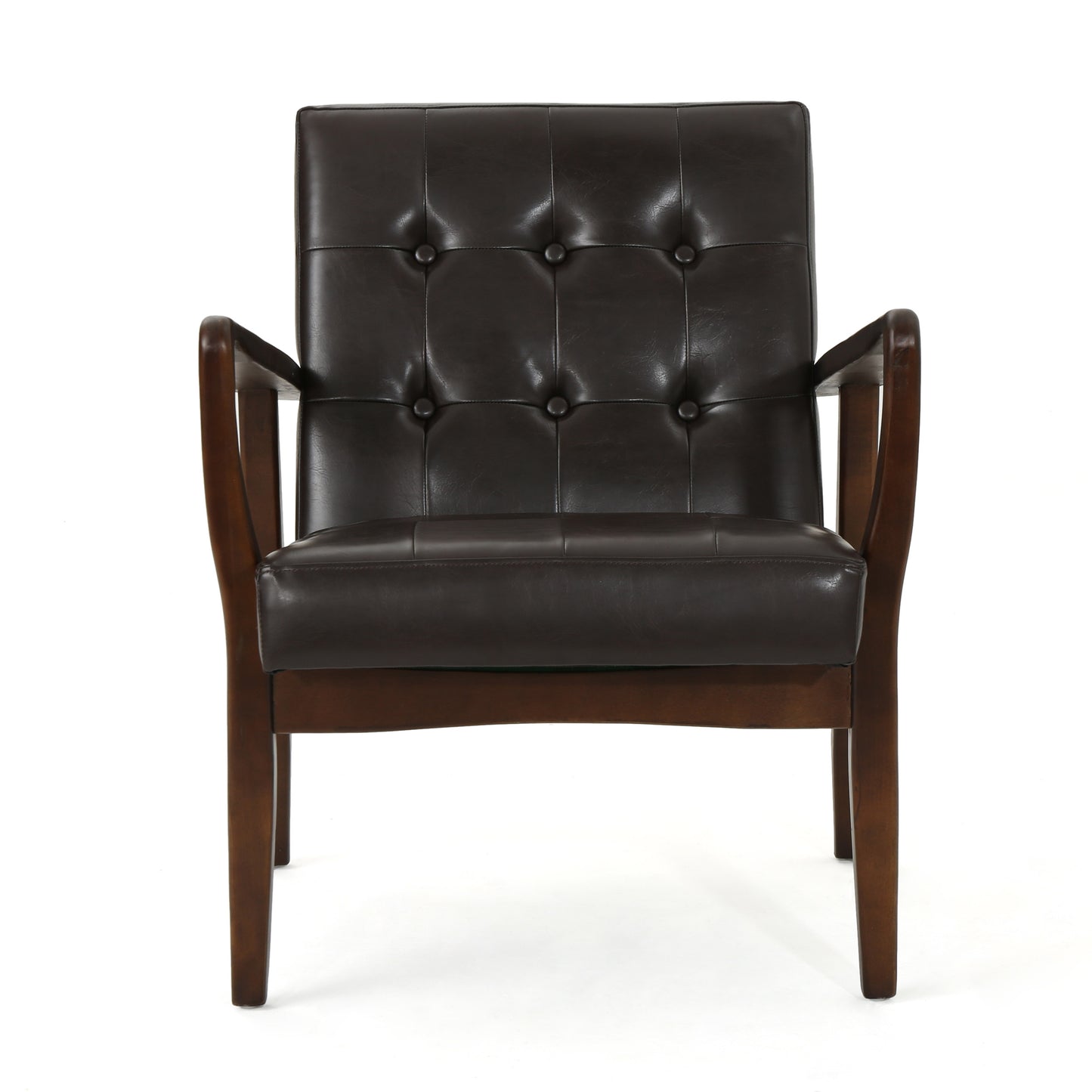 CLUB CHAIR, Mid Century Modern Faux Leather Club Chair with Wood Frame