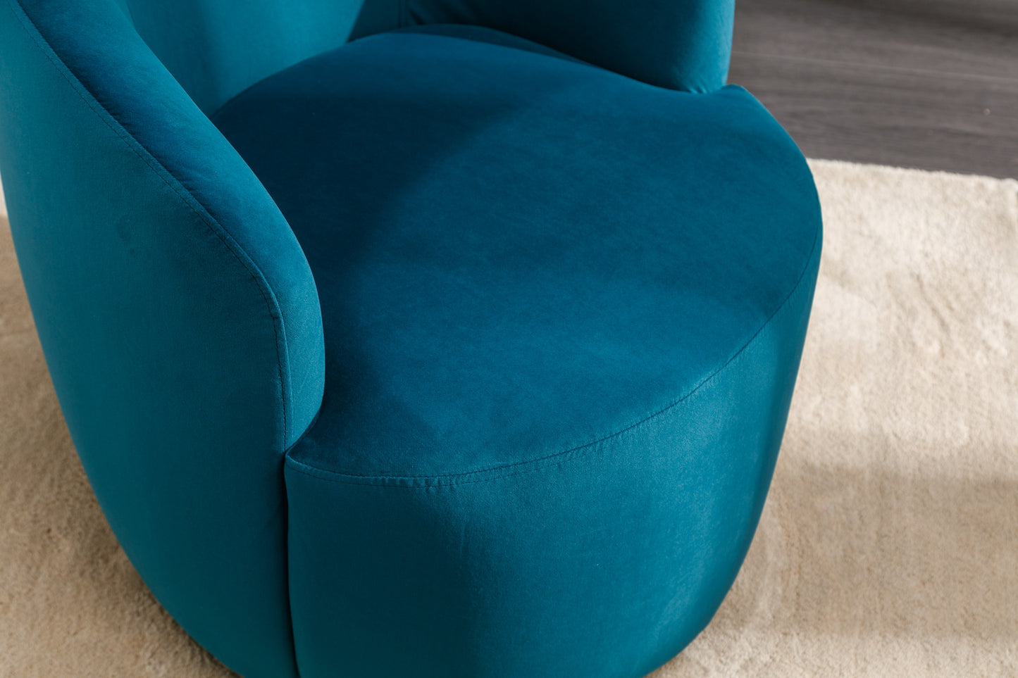 Velvet Fabric Swivel Accent Armchair Barrel Chair With Black Powder Coating Metal Ring,Teal