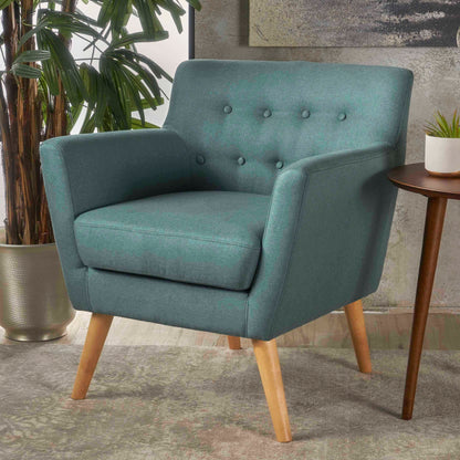 CLUB CHAIR, Mid-Century Modern Fabric Club Chair, Dark Teal / Natural