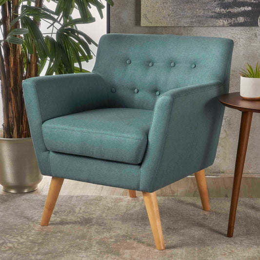 CLUB CHAIR, Mid-Century Modern Fabric Club Chair, Dark Teal / Natural