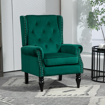 Wood Frame Armchair, Modern Accent Chair Lounge Chair with Sturdy Wood Legs for Living Room Bedroom(Green)