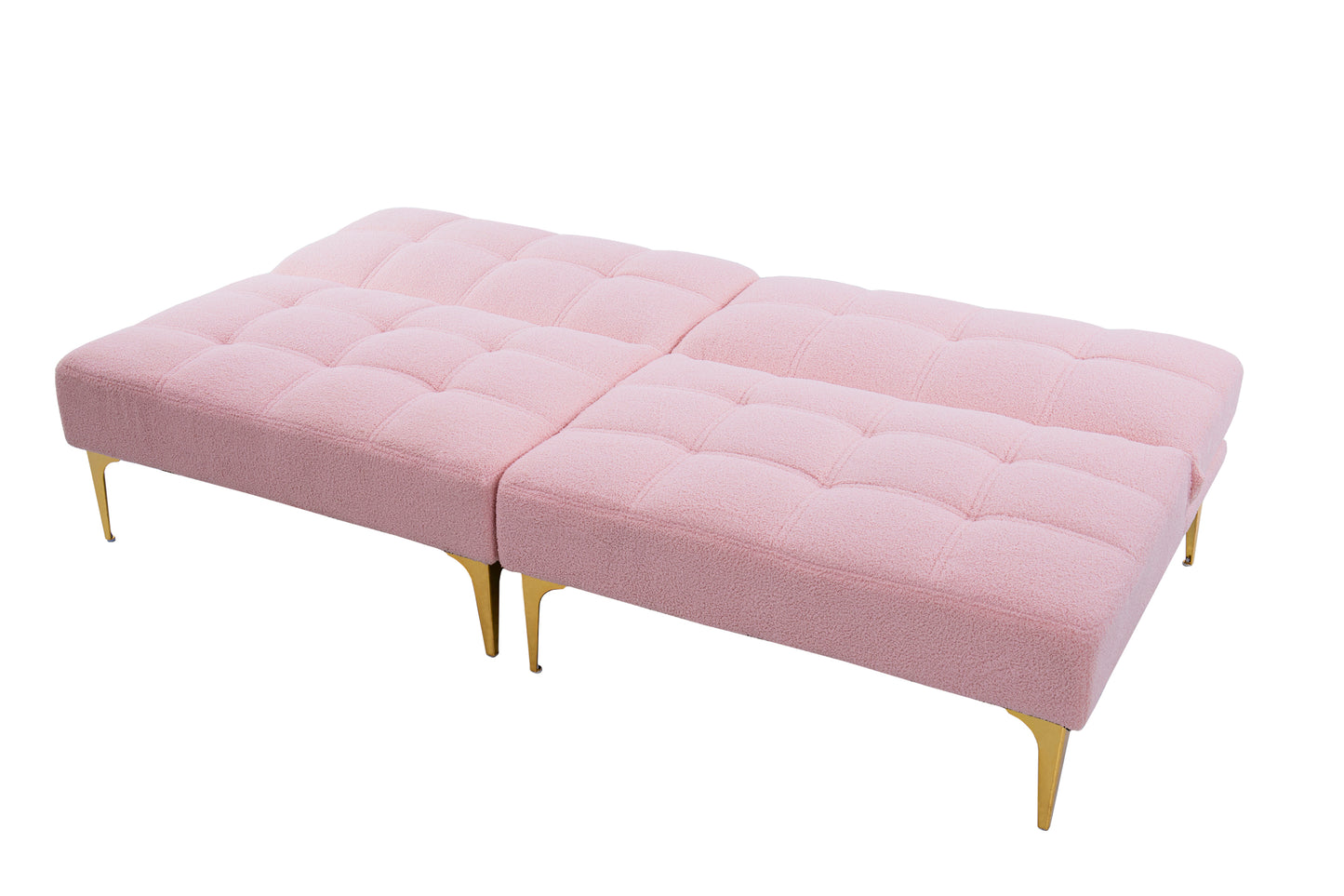 71" Convertible sofa bed futon with gold metal legs teddy fabric