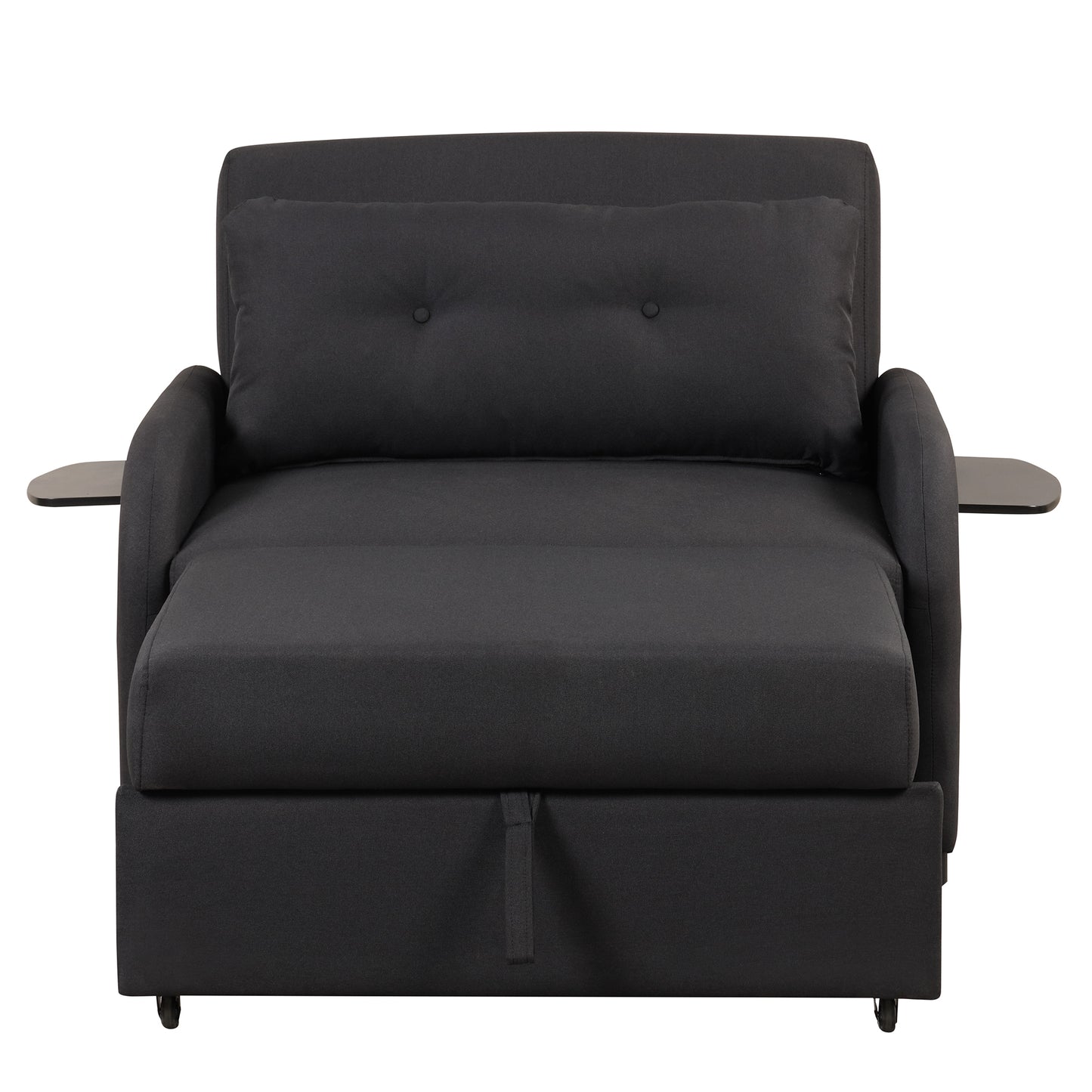 Pull out sofa sleeper 3 in 1 with 2 wing table and usb charge for nap line fabric for living room recreation room Black