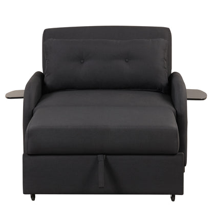 Pull out sofa sleeper 3 in 1 with 2 wing table and usb charge for nap line fabric for living room recreation room Black