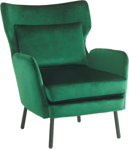 Velvet Accent Chair, Modern Living Room Armchair Comfy Upholstered Single Sofa Chair for Bedroom Dorms Reading Reception Room with Metal Legs & Pillow, Green