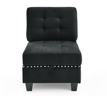 L shape Modular Sectional Sofa,DIY Combination,includes Three Single Chair,Two Corner and Two Ottoman,Black Velvet.