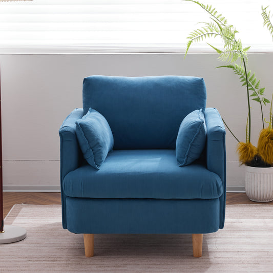 29.5 "W Modern Fabric Decorative Chair Armchair Upholstered Reading Chair Single Sofa Casual Club Chair with Solid Wooden Feet and 2 Pillow, for living room, bedroom, bed room, office, corduroy fabric