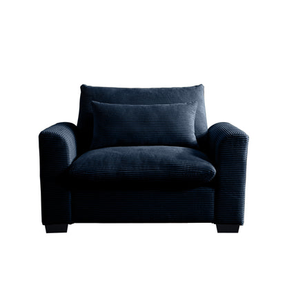 Blue Corduroy Deep Seat Single Sofa Accent Chair,Deep Seat Couch with Waist Pillow for Living Room/Apartment/Office