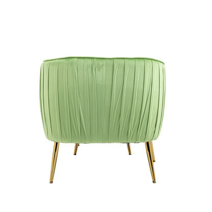 Velvet Accent Chair with Ottoman, Modern Tufted Barrel Chair Ottoman Set for Living Room Bedroom, Golden Finished, Grass Green