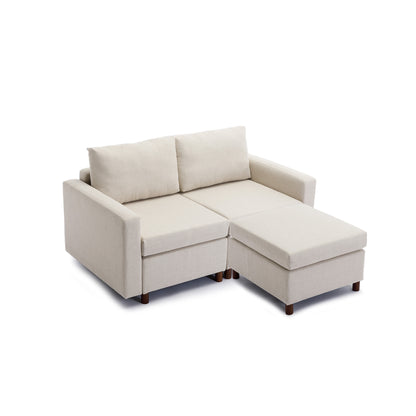 2 Seat Module Sectional Sofa Couch With 1 Ottoman for living room,Seat Cushion and Back Cushion Non-Removable and Non-Washable,Cream