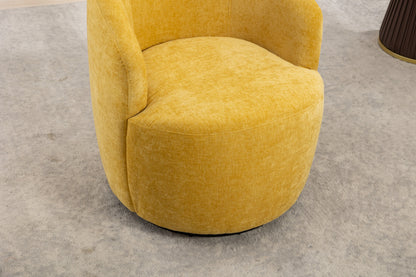 037-Chenille Fabric Swivel Accent Armchair Barrel Chair With Black Powder Coating Metal Ring,Yellow