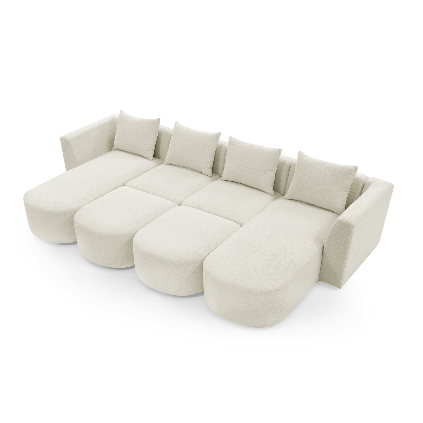 U Shape Sectional Sofa including Two Single Seat, Two Chaises and Two Ottomans, Modular Sofa, DIY Combination, Loop Yarn Fabric, Beige