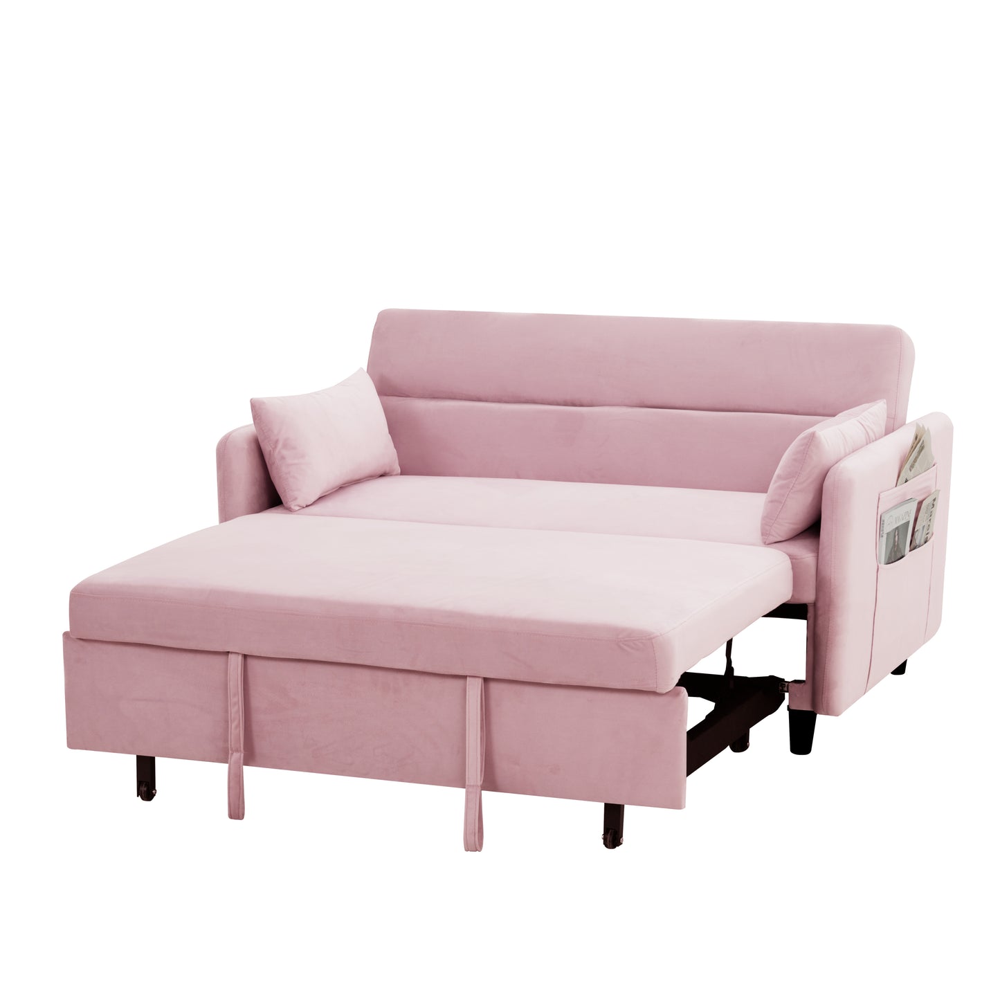 Sofa pull-out bed includes two pillows 54 "pink velvet sofa with small space