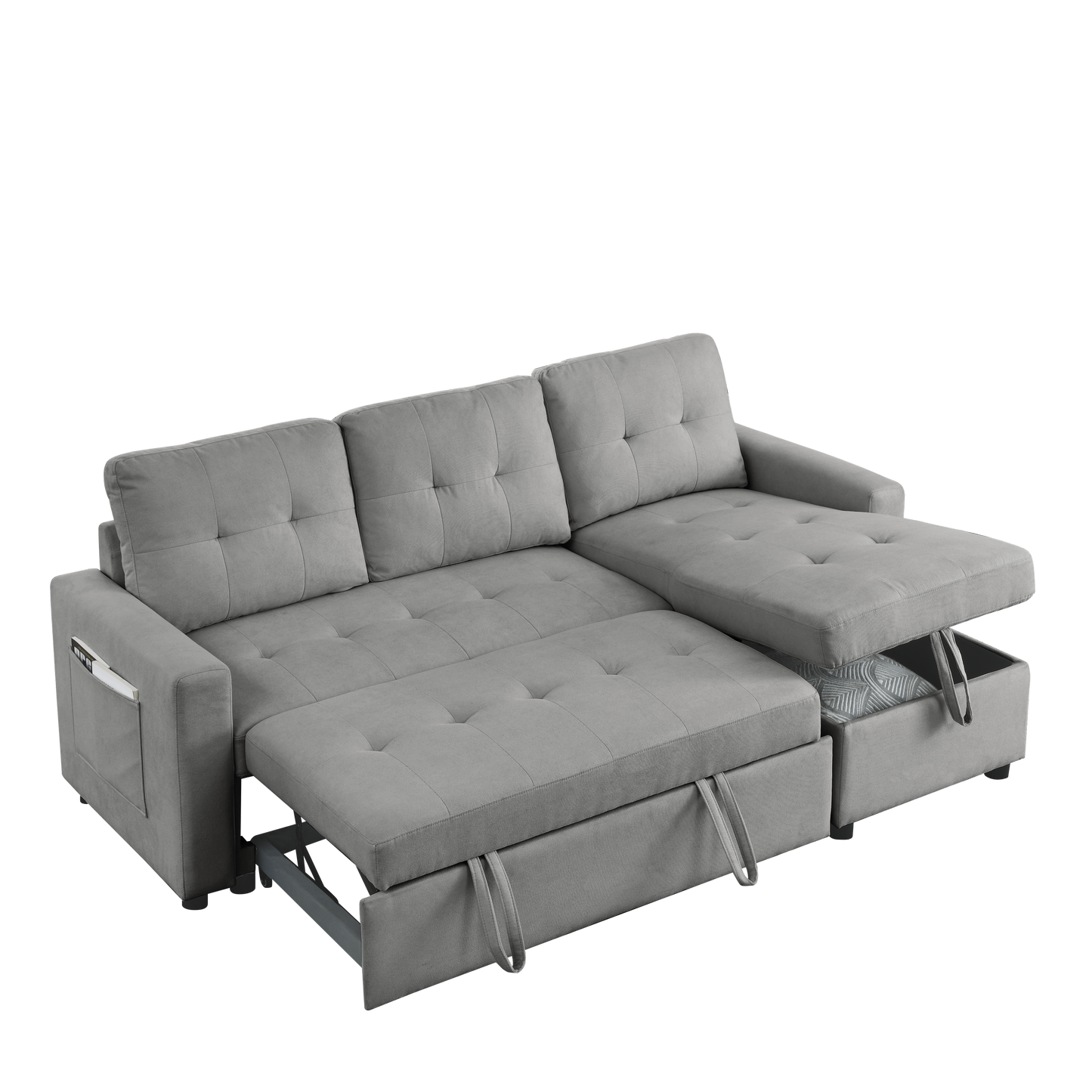 78.5" Sleeper Sofa Bed Reversible Sectional Couch with Storage Chaise and Side storage bag for Small Space Living Room Furniture Set