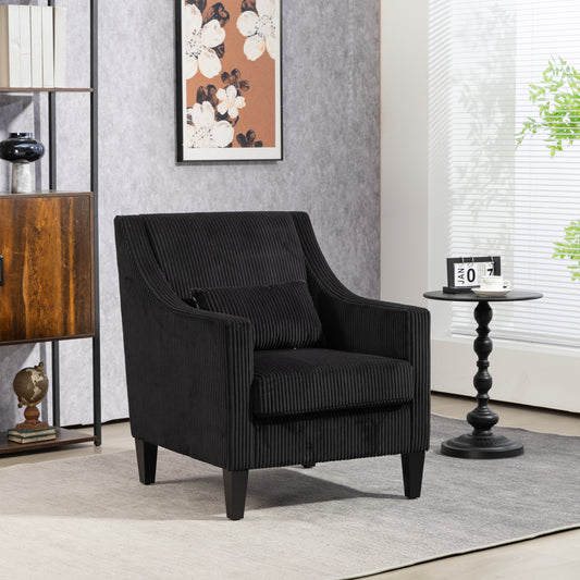 Modern Accent Chair,Upholstered Armchair with Scooped Arms for Bedroom,Apartment,Studio,Office,Waiting Room(Black Corduroy)