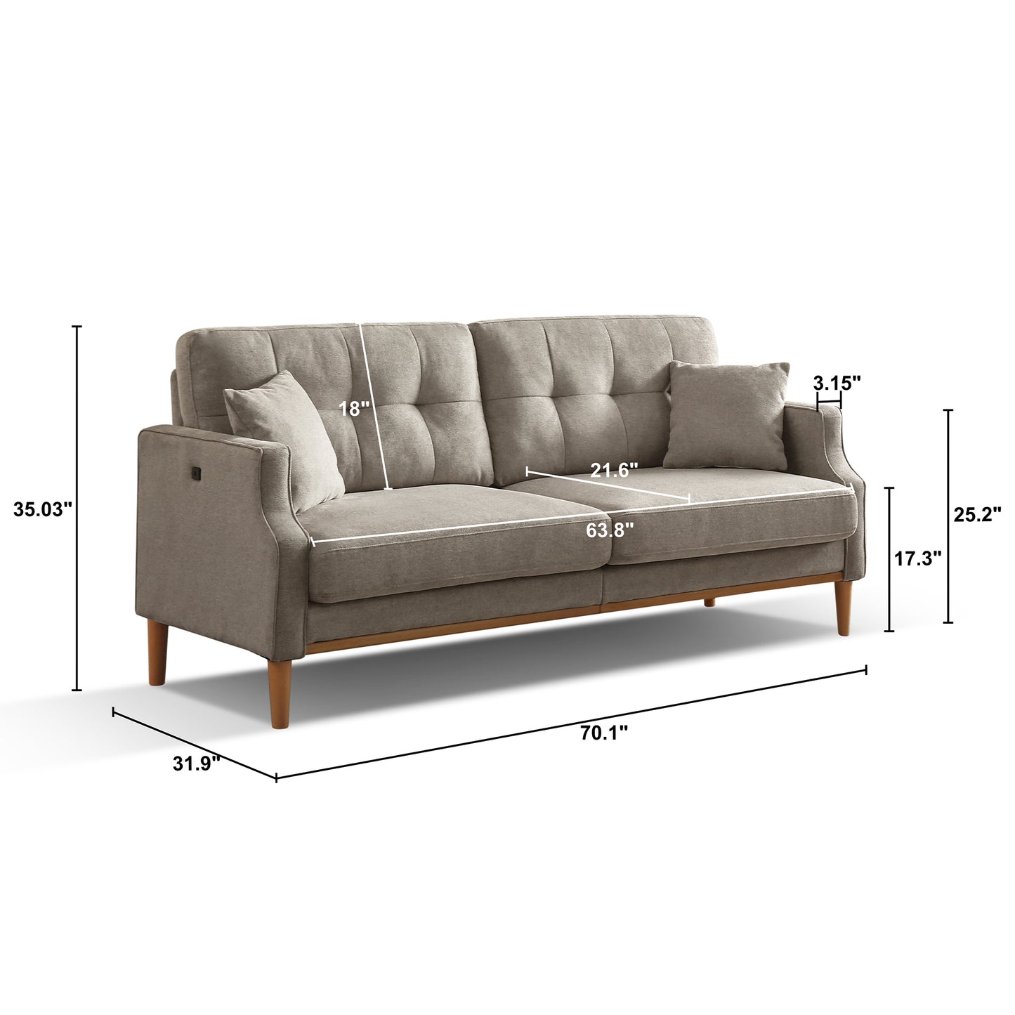 Living Space sofa 3 seater With Waterproof Fabric, USB Charge port