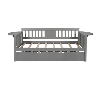 Wooden Daybed with Trundle Bed, Sofa Bed for Bedroom Living Room, Gray