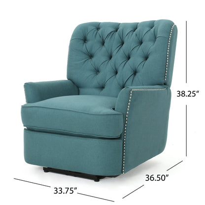 Indulge in Supreme Comfort: Electric Recliner Chair with Elegant Copper Accents and Soft Teal Upholstery