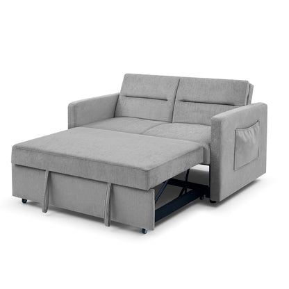 Loveseats Sofa Bed with Pull-out Bed, Adjsutable Back and Two Arm Pocket,Grey