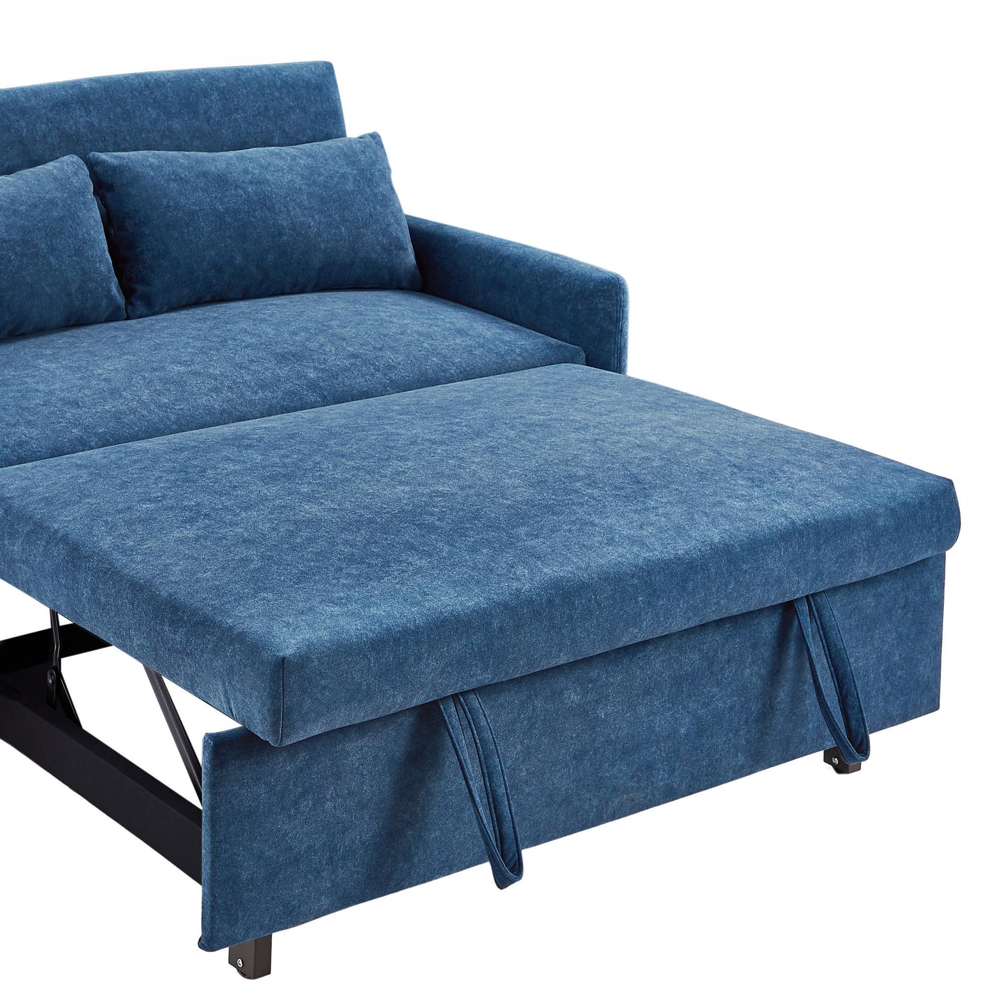 55.1" Pull Out Sleep Sofa Bed Loveseats Sofa Couch with Adjsutable Backrest, Storage Pockets, 2 Soft Pillows, USB Ports for Living Room, Bedroom, Apartment, Office, Blue (Old SKU WF307821AAC)