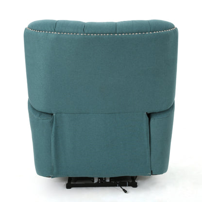 Indulge in Supreme Comfort: Electric Recliner Chair with Elegant Copper Accents and Soft Teal Upholstery