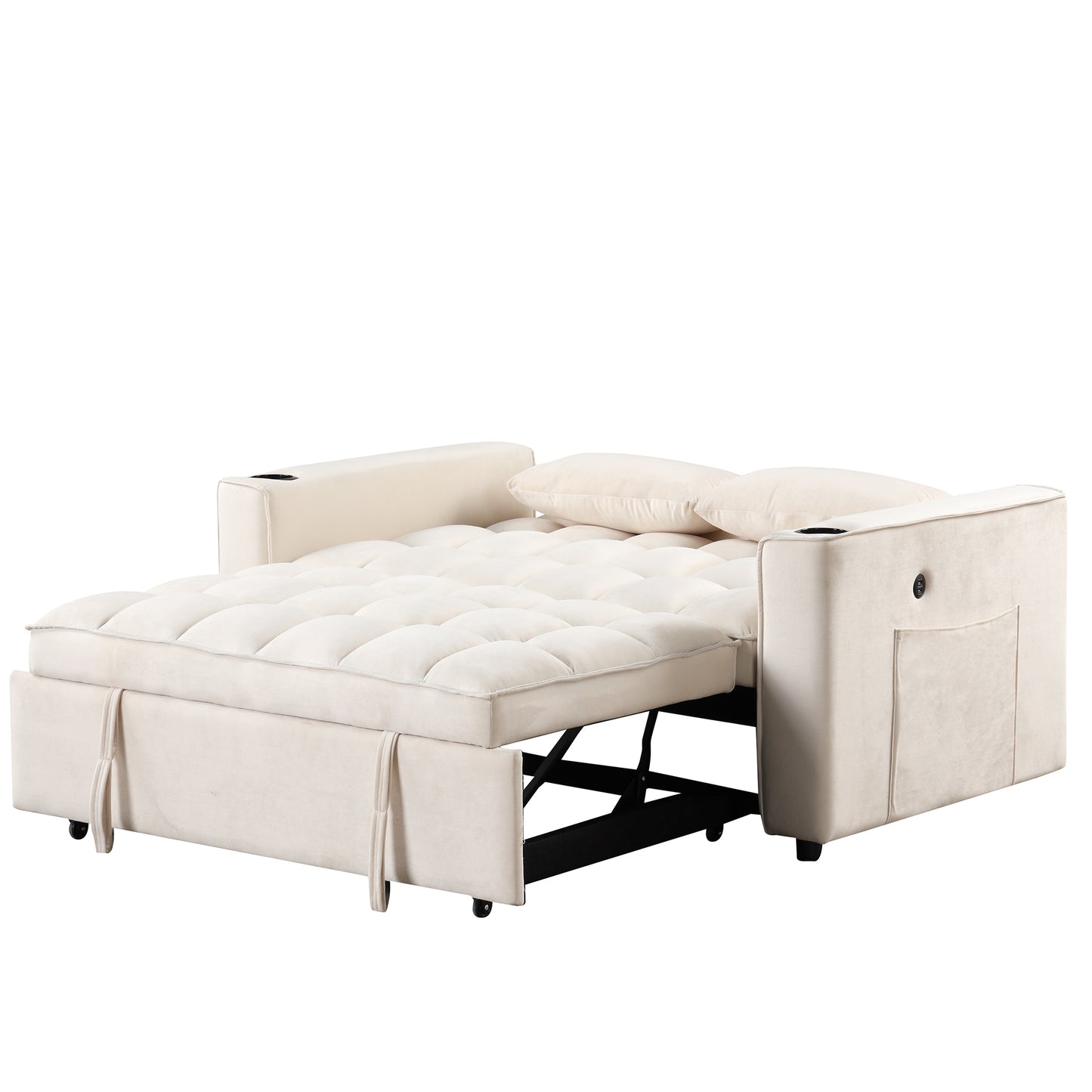 58" 4-1 Multi-functional Sofa Bed with Cup Holder and USB Port for Living Room or Apartments Milky White