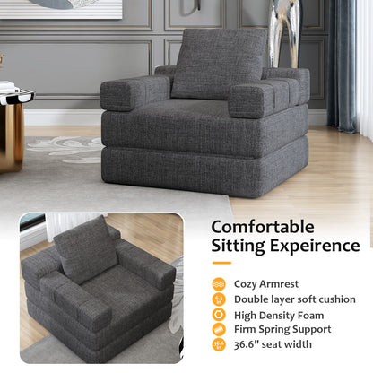 Single sofa chair that converts to a single sofa bed for living room, guest room, playroom, Dark Grey