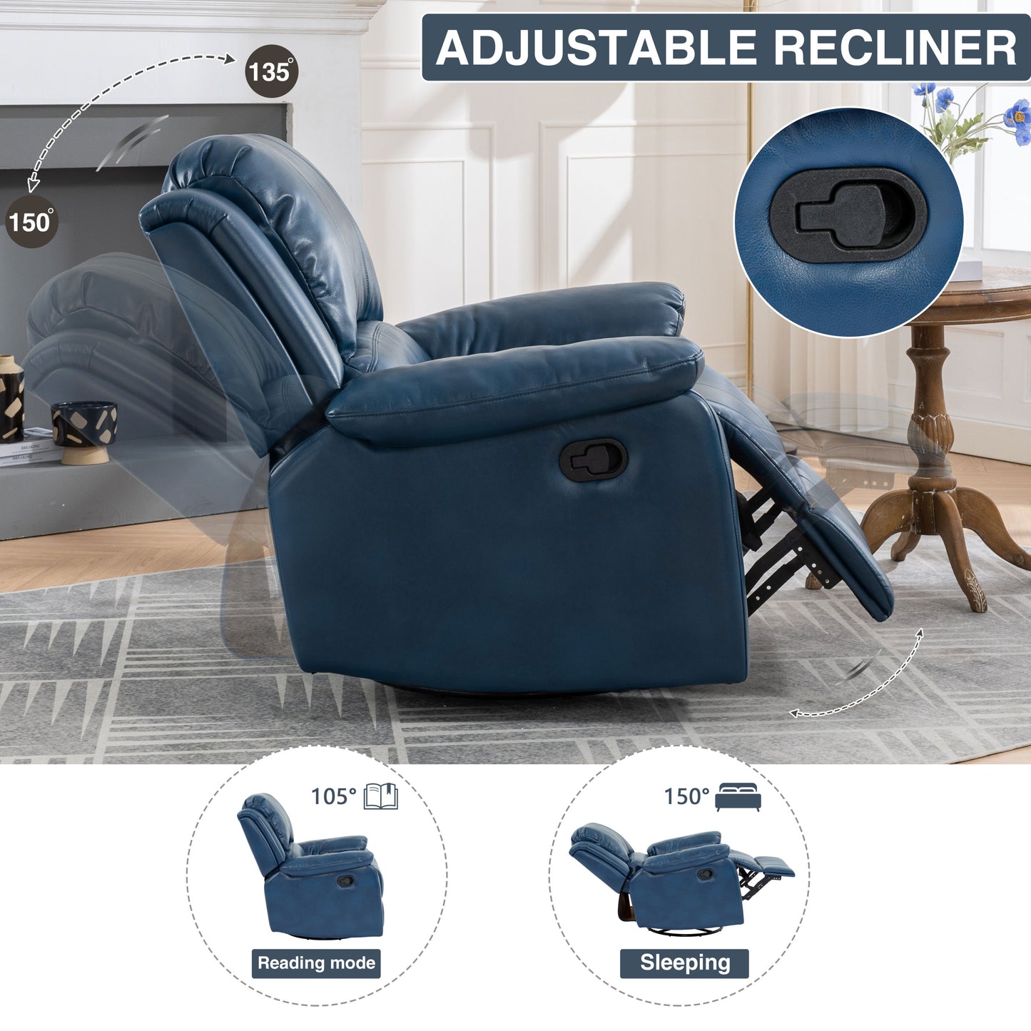 Swivel and Glider Recliner Chair,(Navy Blue)