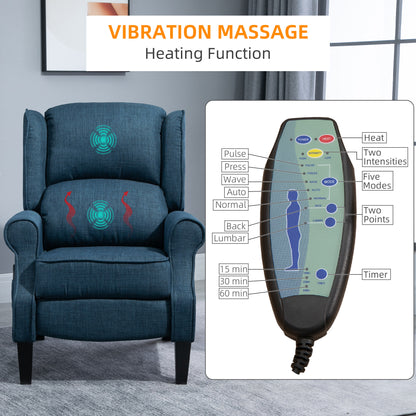 Massage Recliner Sofa with Heat Function, Remote Control, Blue