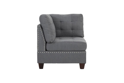 Living Room Furniture Tufted Corner Wedge Grey Linen Like Fabric 1pc Cushion Nail heads Wedge Sofa Wooden Legs