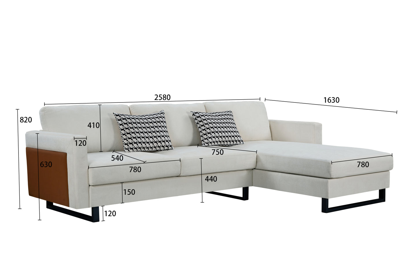 SOFA The best choice products upholstered sectional sofa for families, apartments, dormitories, award rooms, compact space with chaise longue, 3 seats, L-shaped design, off-white