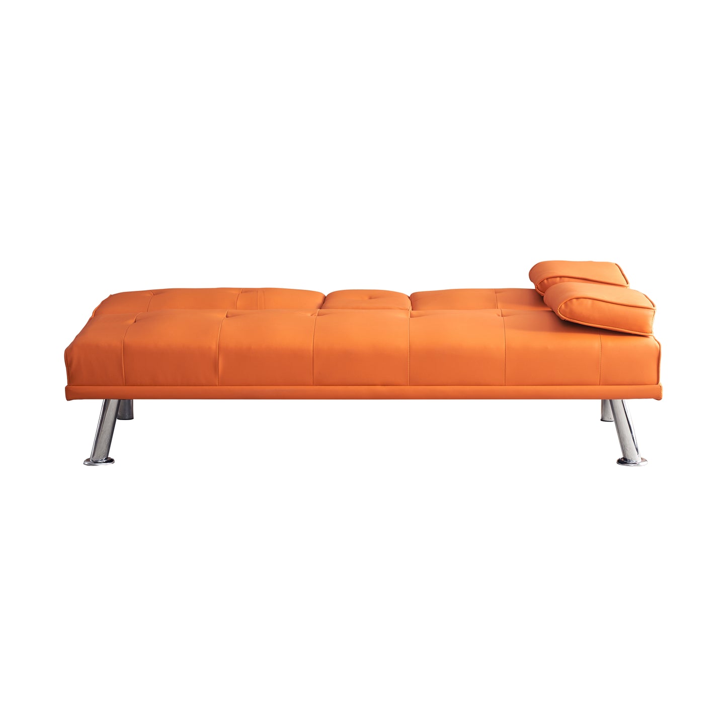 67" Orange Leather Multifunctional Double Folding Sofa Bed for Office with Coffee Table