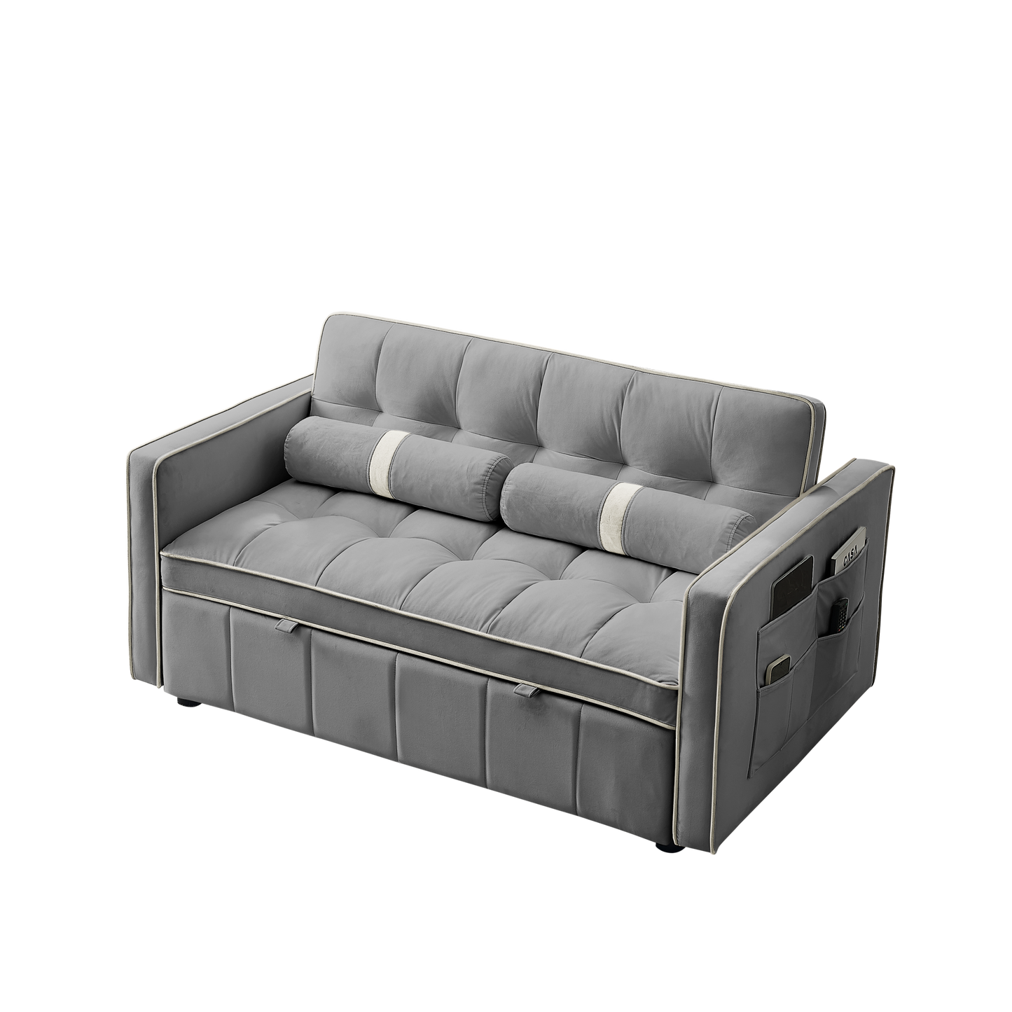 Modern 55.5" Pull Out Sleep Sofa Bed 2 Seater Loveseats Sofa Couch with side pockets, Adjsutable Backrest and Lumbar Pillows for Apartment Office Living Room